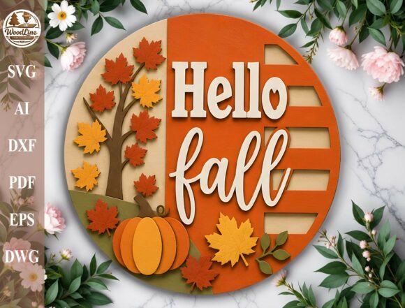 Download Hello Fall Door Hanger Laser Cut File - Hello fall Collection
