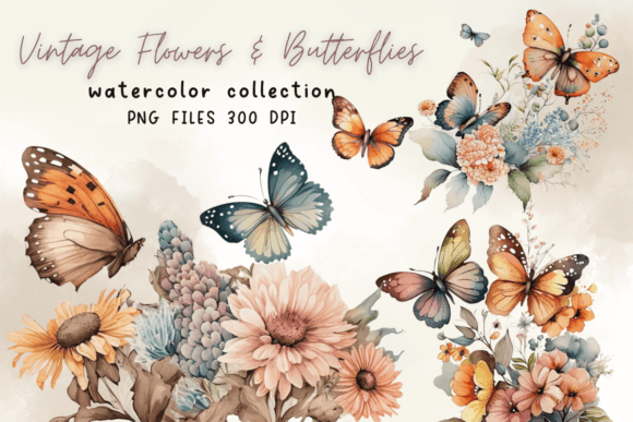 Download Vintage Flowers &amp; Butterflies Watercolor - Butterflies Collection